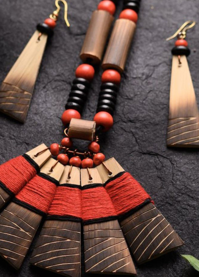 Handmade Red Black Bamboo Tribal Jewellery Set