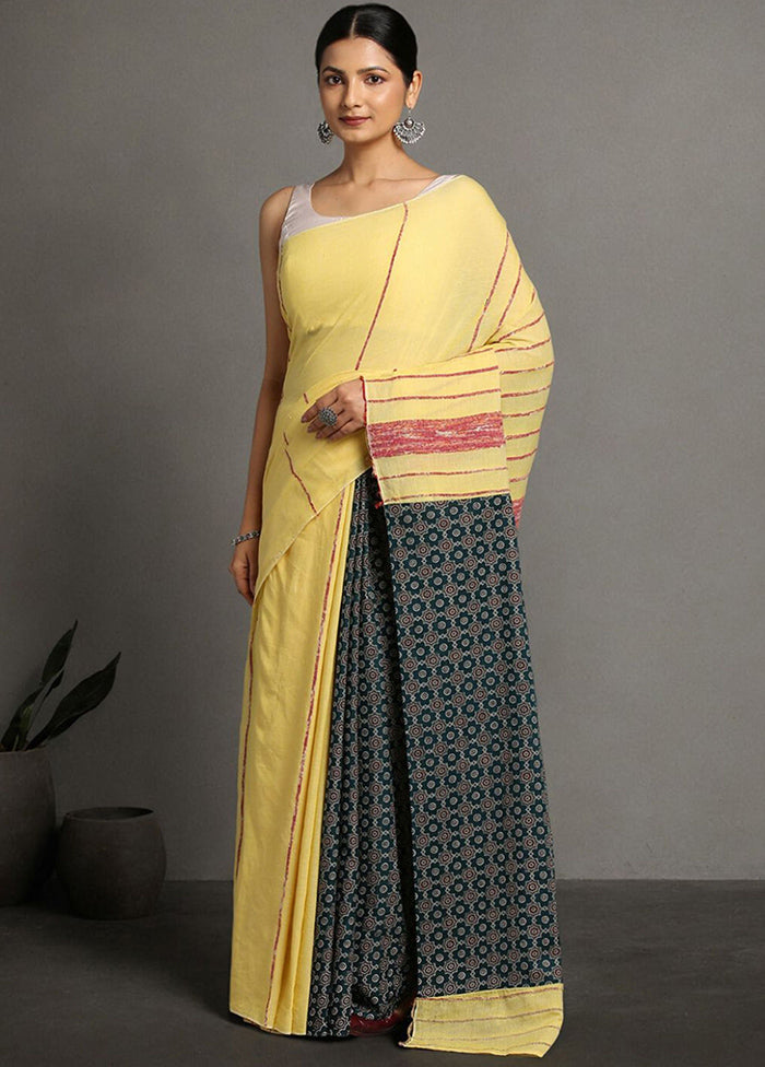 Yellow Pure Cotton Saree With Blouse Piece