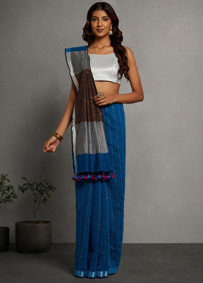 Blue Pure Cotton Saree With Blouse Piece