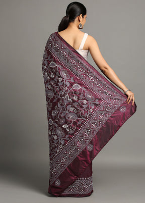 Maroon Dupion Pure Silk Saree With Blouse Piece