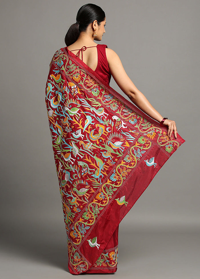 Red Dupion Pure Silk Saree With Blouse Piece