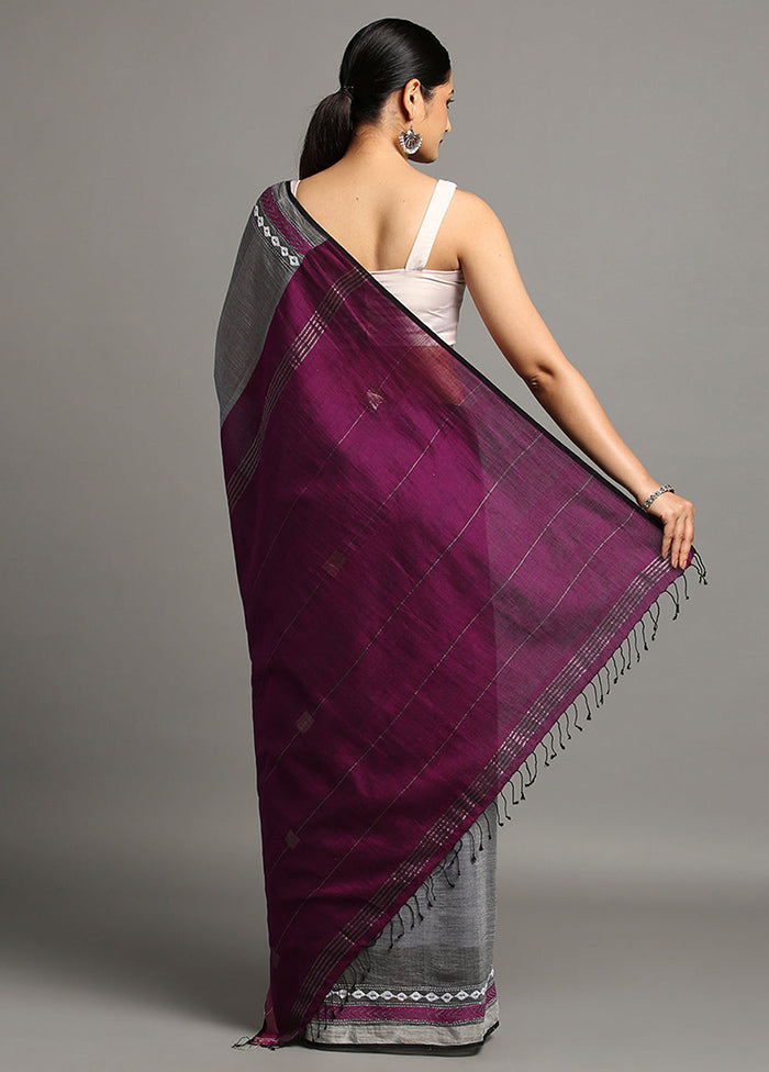 Grey Pure Cotton Saree With Blouse Piece