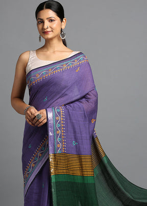 Violet Pure Cotton Saree With Blouse Piece