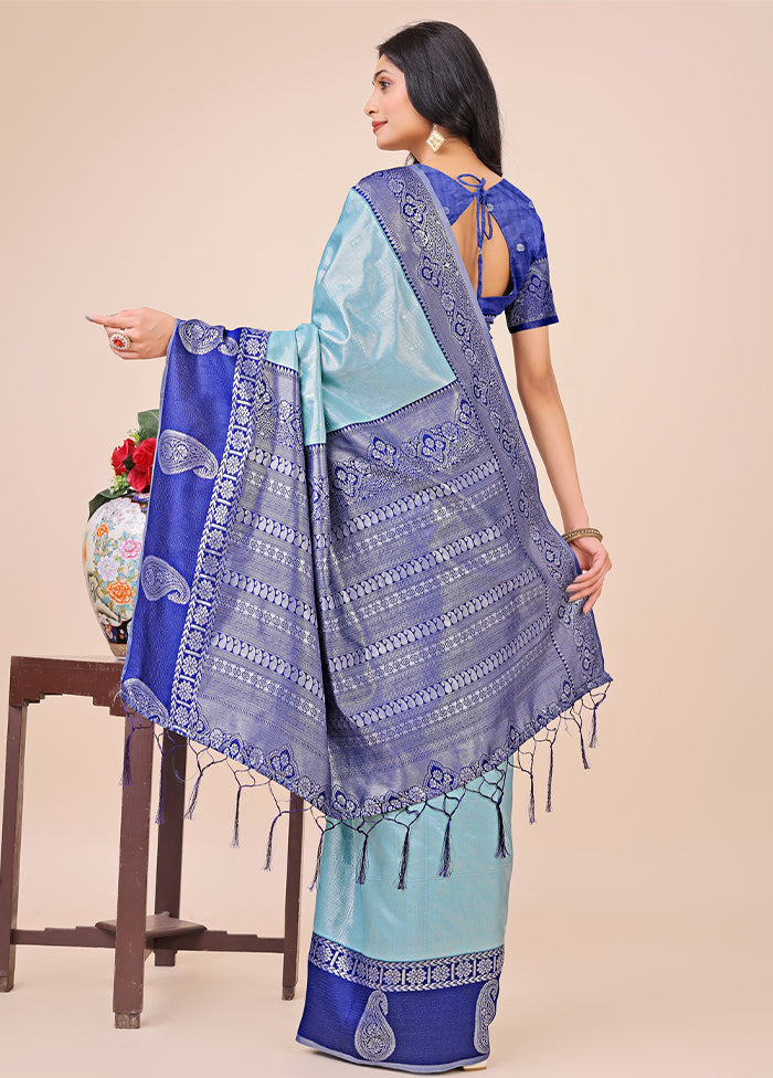 Teal Spun Silk Saree With Blouse Piece