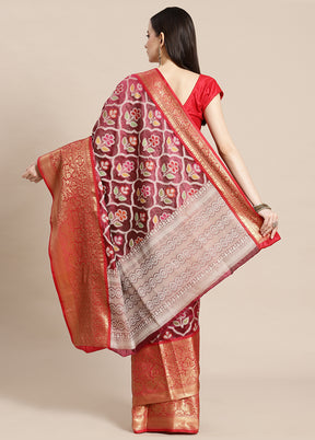 Magenta Silk Saree With Blouse Piece - Indian Silk House Agencies