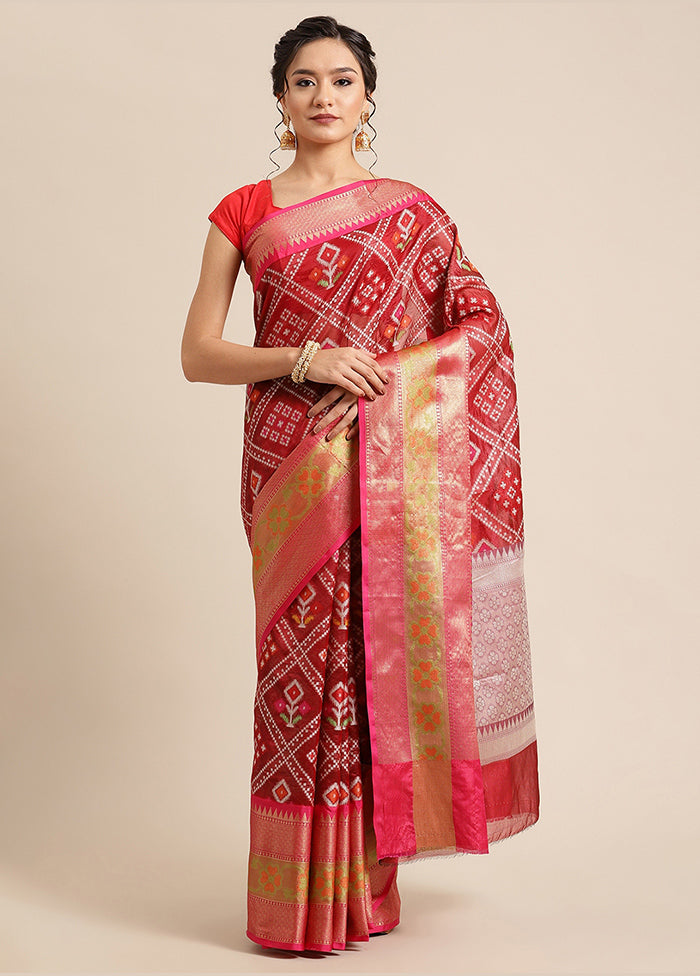 Maroon Silk Saree With Blouse Piece - Indian Silk House Agencies