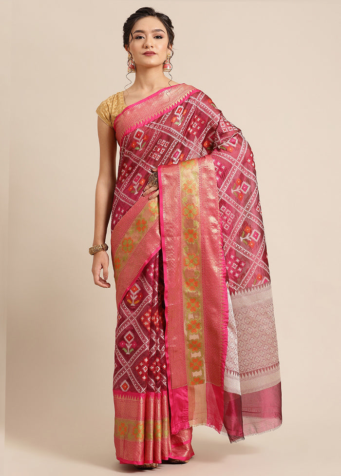 Magenta Silk Saree With Blouse Piece - Indian Silk House Agencies