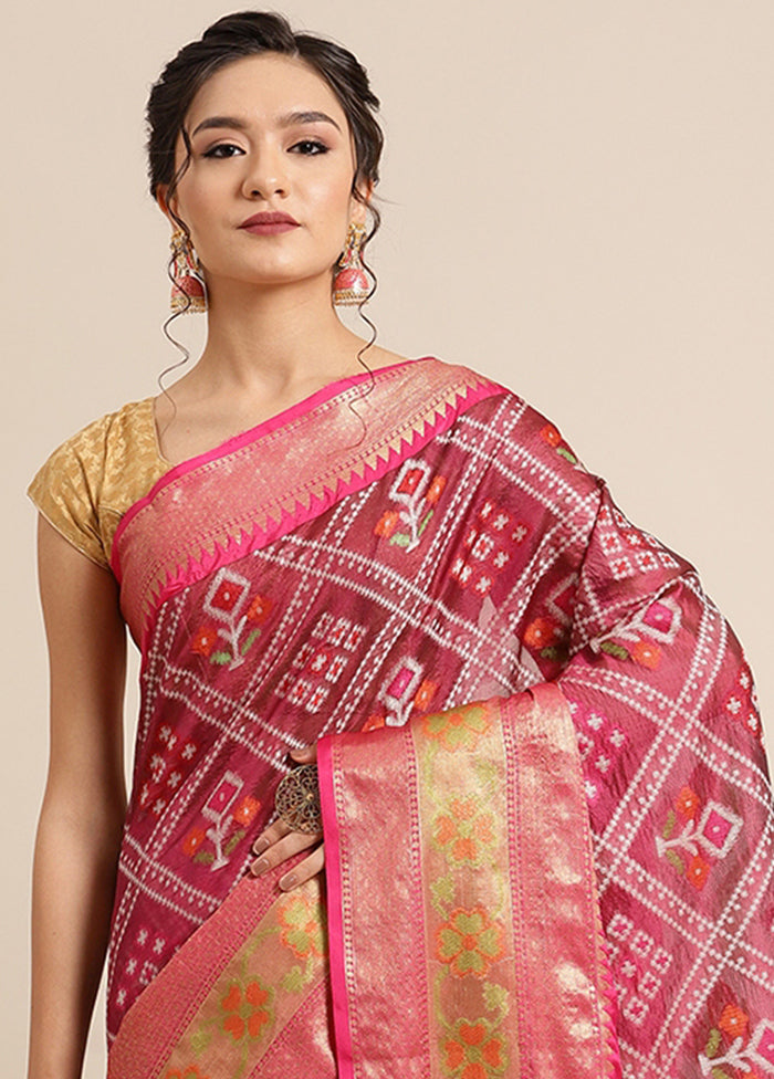 Magenta Silk Saree With Blouse Piece - Indian Silk House Agencies