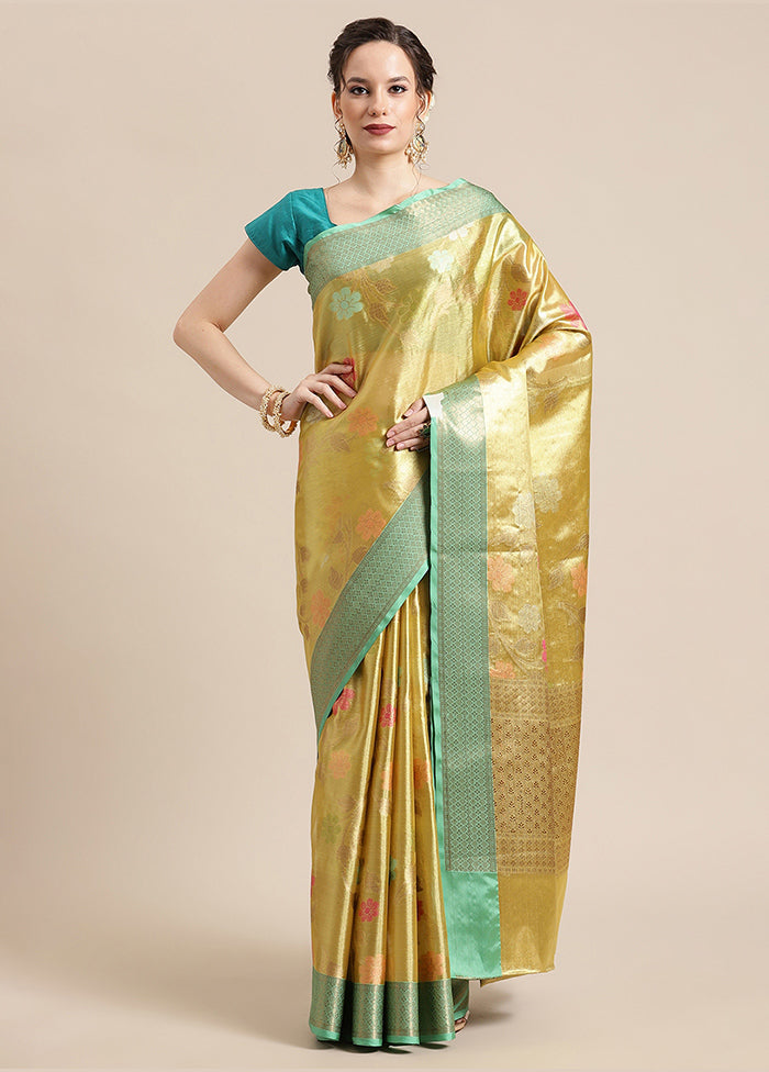 Gold Silk Saree With Blouse Piece - Indian Silk House Agencies