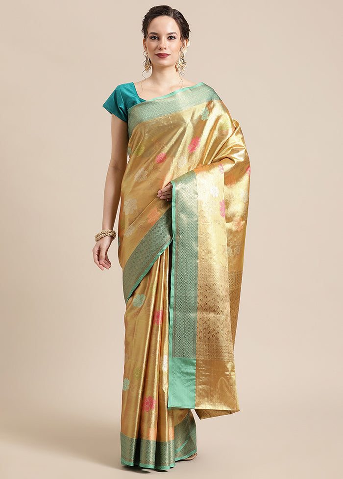 Gold Silk Saree With Blouse Piece - Indian Silk House Agencies