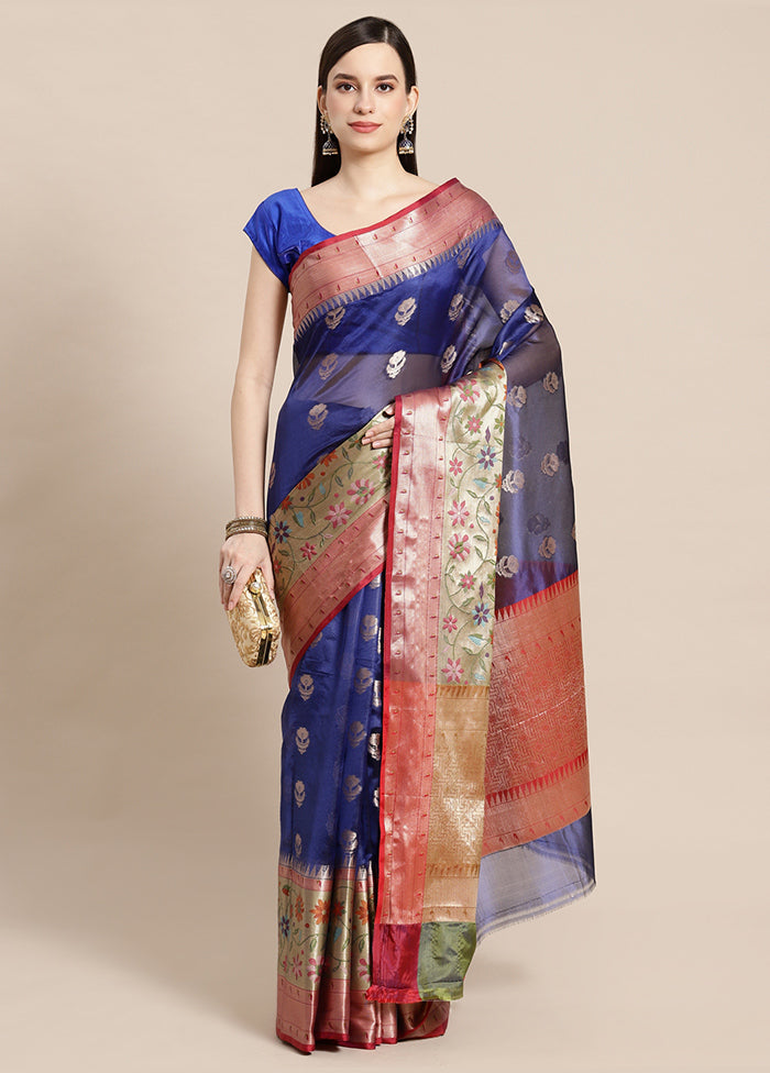 Blue Silk Saree With Blouse Piece - Indian Silk House Agencies
