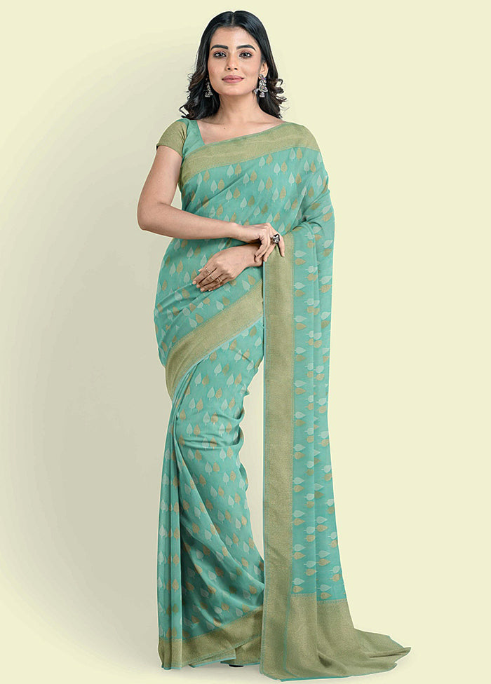 Sea Green Cotton Saree With Blouse Piece