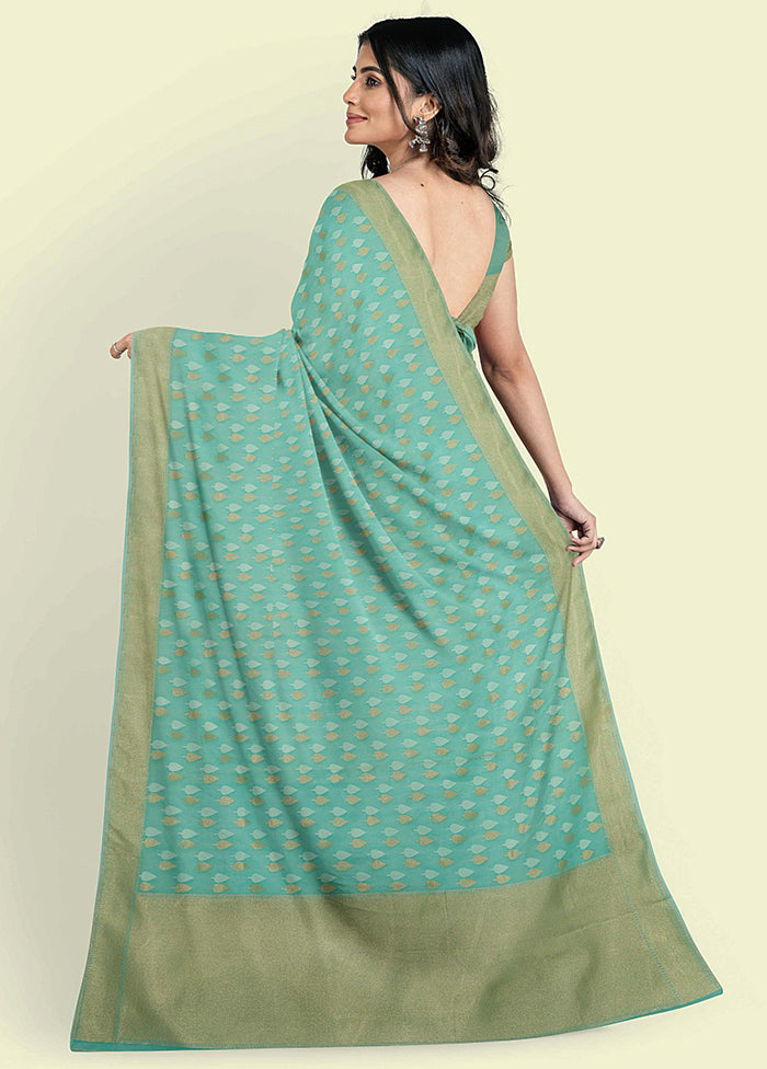 Sea Green Cotton Saree With Blouse Piece