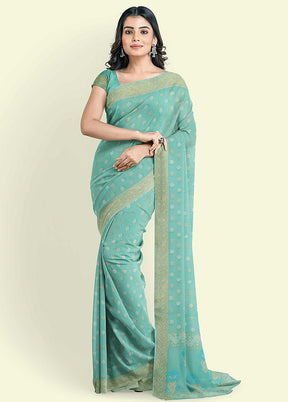 Sea Green Cotton Saree With Blouse Piece