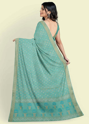 Sea Green Cotton Saree With Blouse Piece