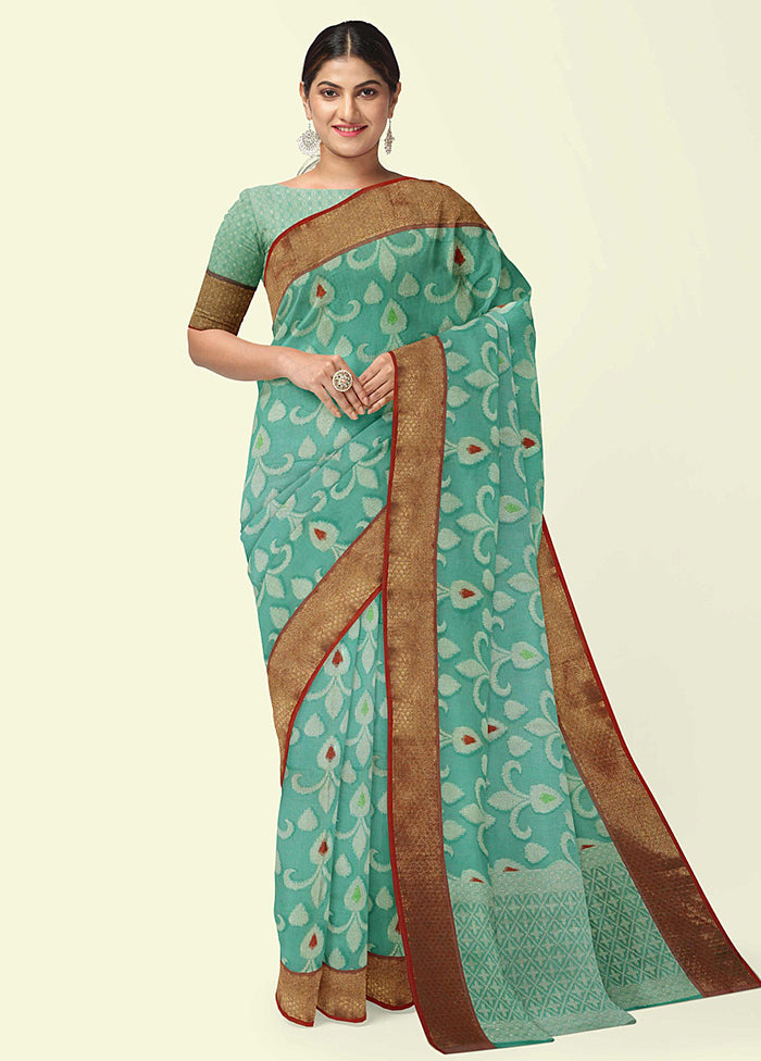 Sea Green Cotton Saree With Blouse Piece