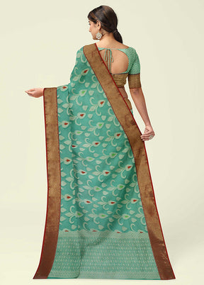 Sea Green Cotton Saree With Blouse Piece - Indian Silk House Agencies