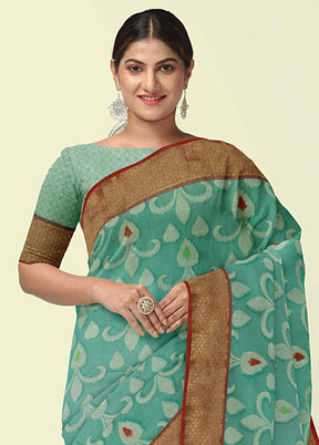 Sea Green Cotton Saree With Blouse Piece - Indian Silk House Agencies