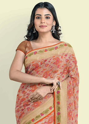 Peach Cotton Saree With Blouse Piece - Indian Silk House Agencies