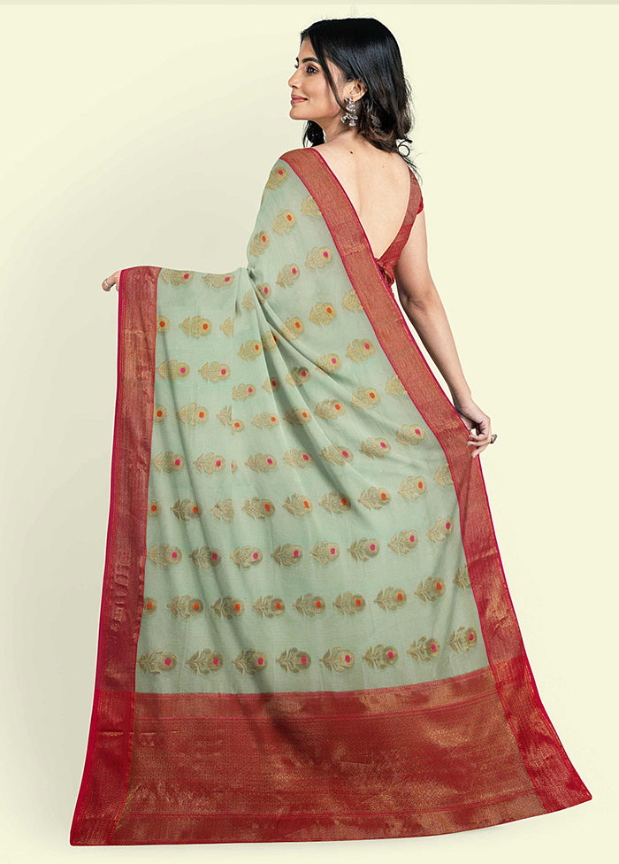 Turquoise Blue Cotton Saree With Blouse Piece - Indian Silk House Agencies