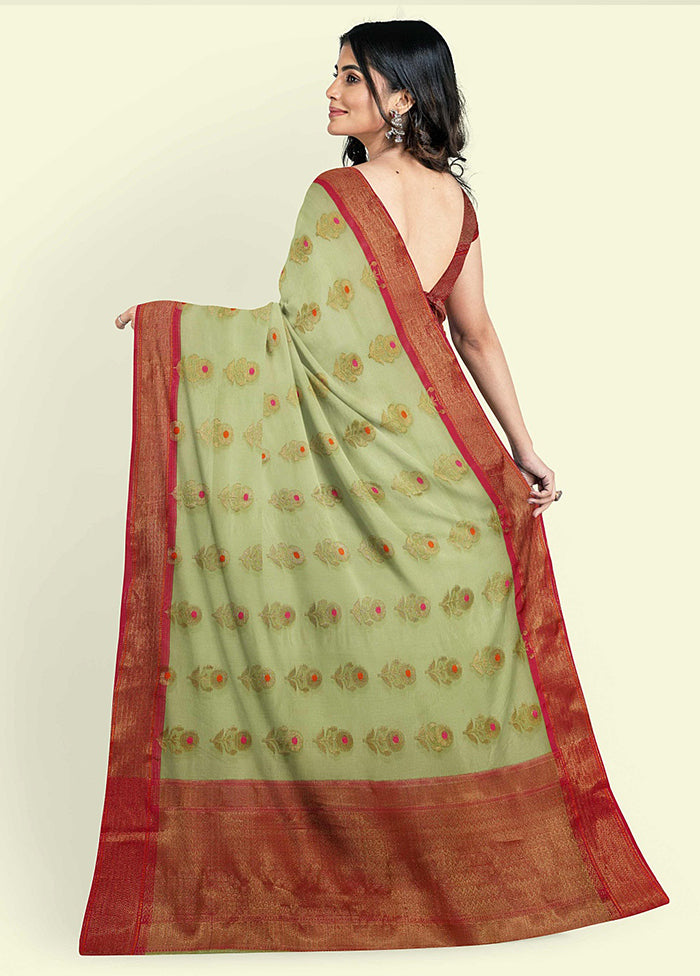 Green Cotton Saree With Blouse Piece - Indian Silk House Agencies