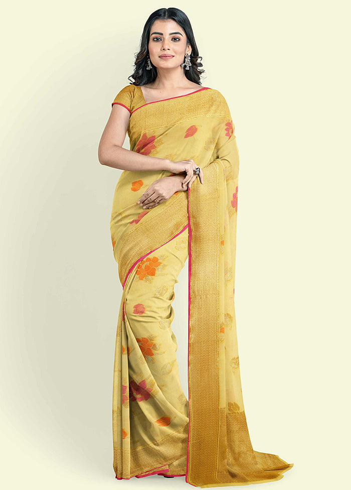 Yellow Cotton Saree With Blouse Piece