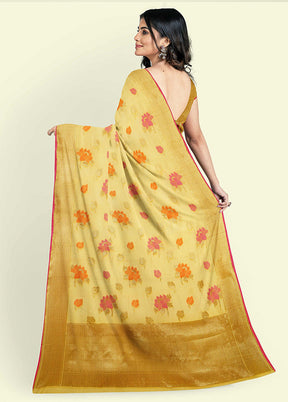 Yellow Cotton Saree With Blouse Piece