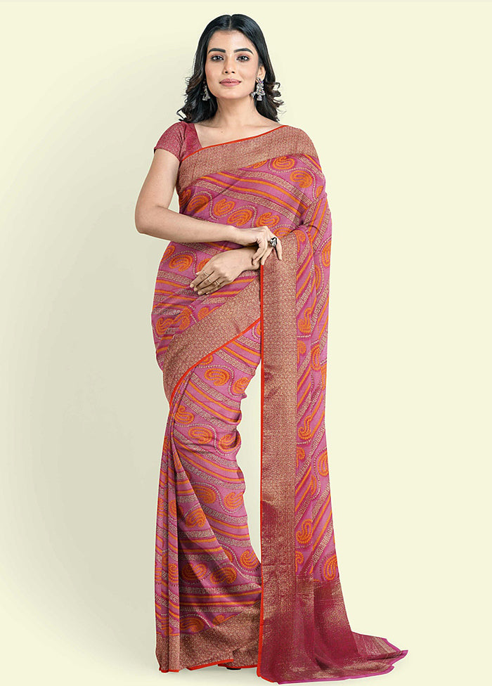 Pink Cotton Saree With Blouse Piece