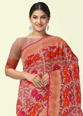 Red Cotton Saree With Blouse Piece - Indian Silk House Agencies