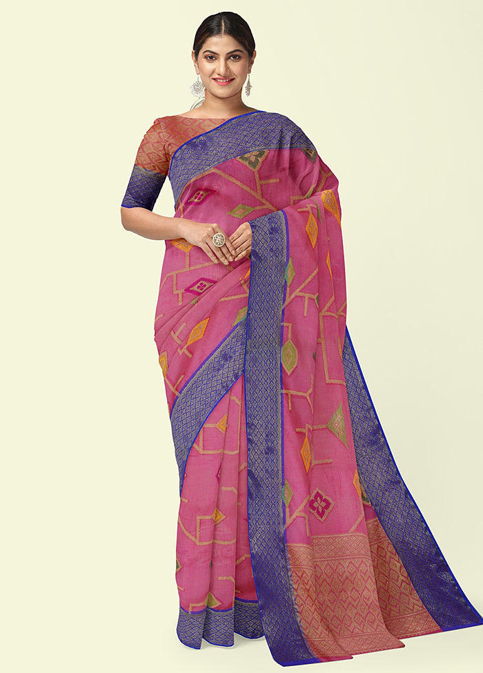 Pink Cotton Saree With Blouse Piece