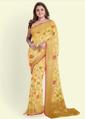 Yellow Cotton Saree With Blouse Piece - Indian Silk House Agencies