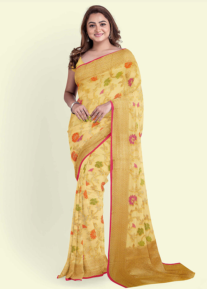 Yellow Cotton Saree With Blouse Piece