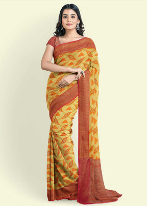 Yellow Cotton Saree With Blouse Piece