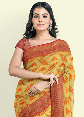 Yellow Cotton Saree With Blouse Piece