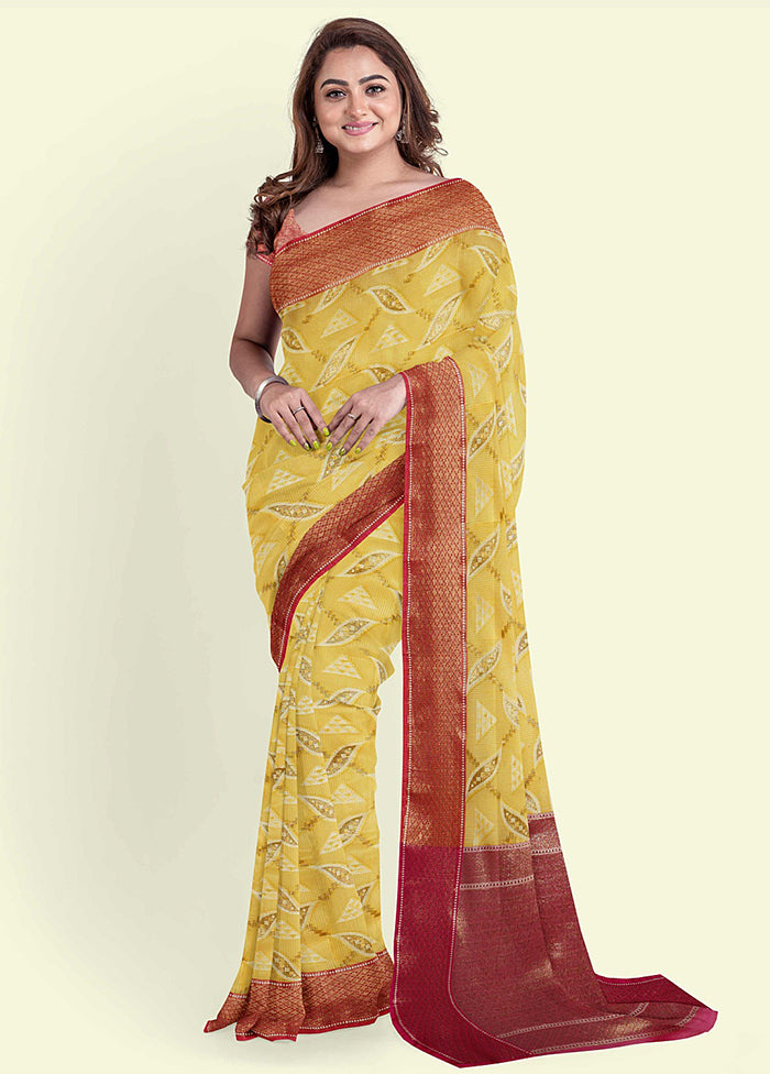 Yellow Cotton Saree With Blouse Piece