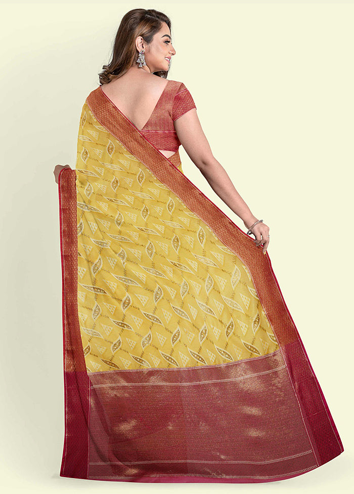 Yellow Cotton Saree With Blouse Piece