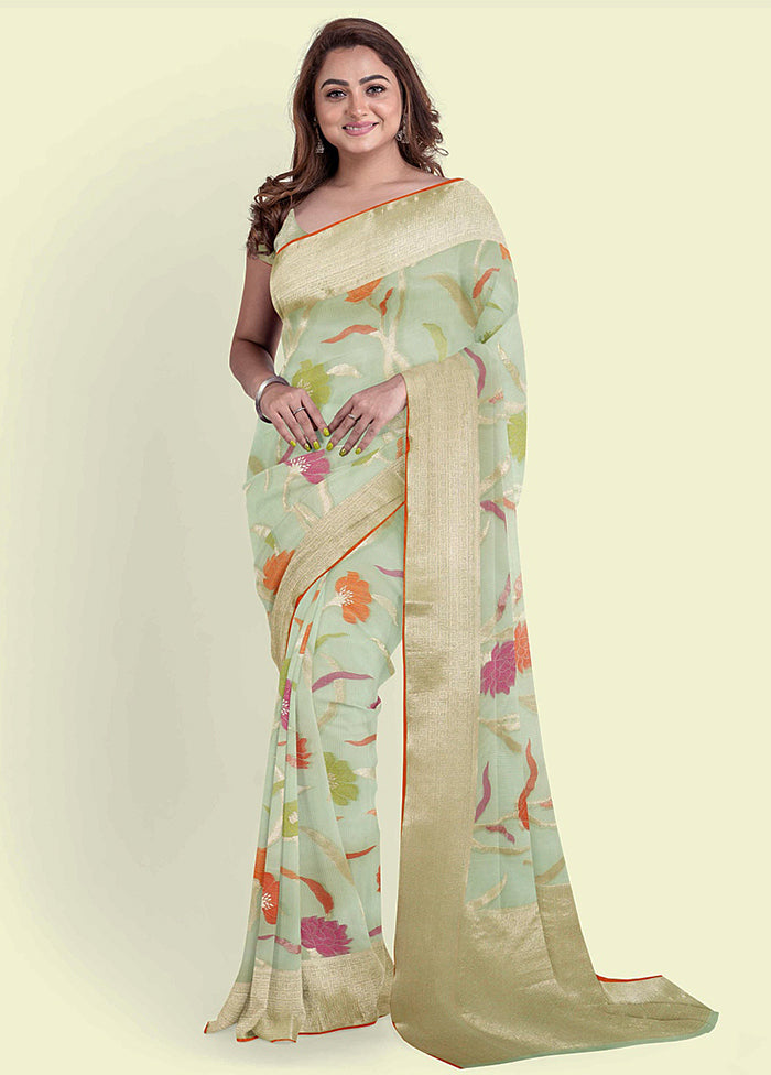 Sea Green Cotton Saree With Blouse Piece