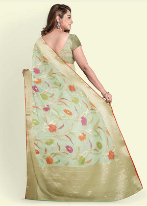 Sea Green Cotton Saree With Blouse Piece