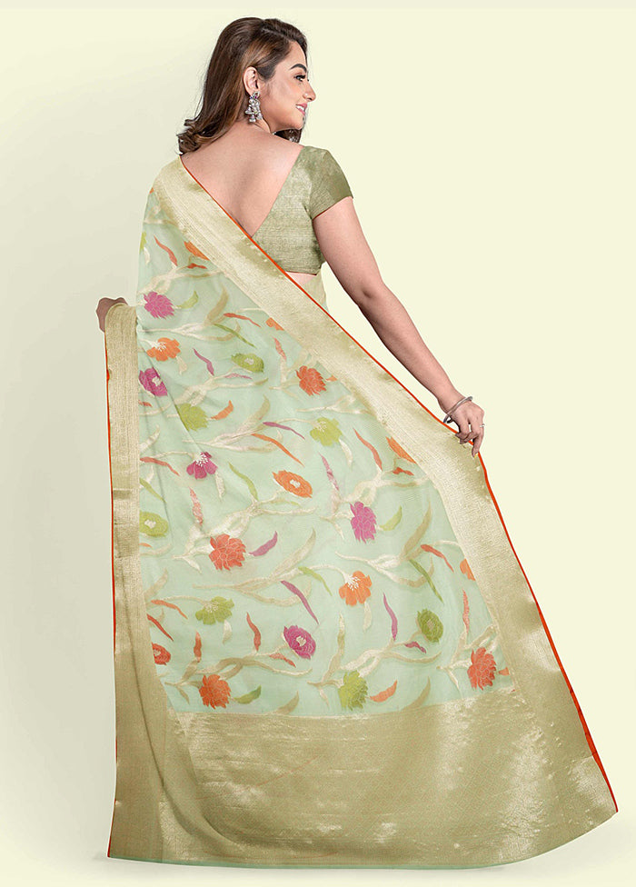 Sea Green Cotton Saree With Blouse Piece - Indian Silk House Agencies