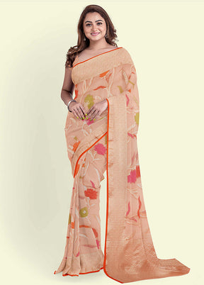 Pink Cotton Saree With Blouse Piece