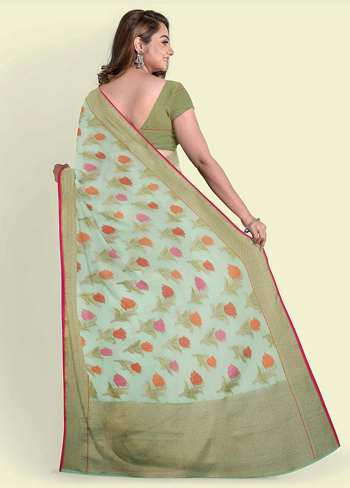 Sea Green Cotton Saree With Blouse Piece