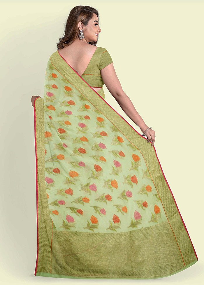 Green Cotton Saree With Blouse Piece - Indian Silk House Agencies