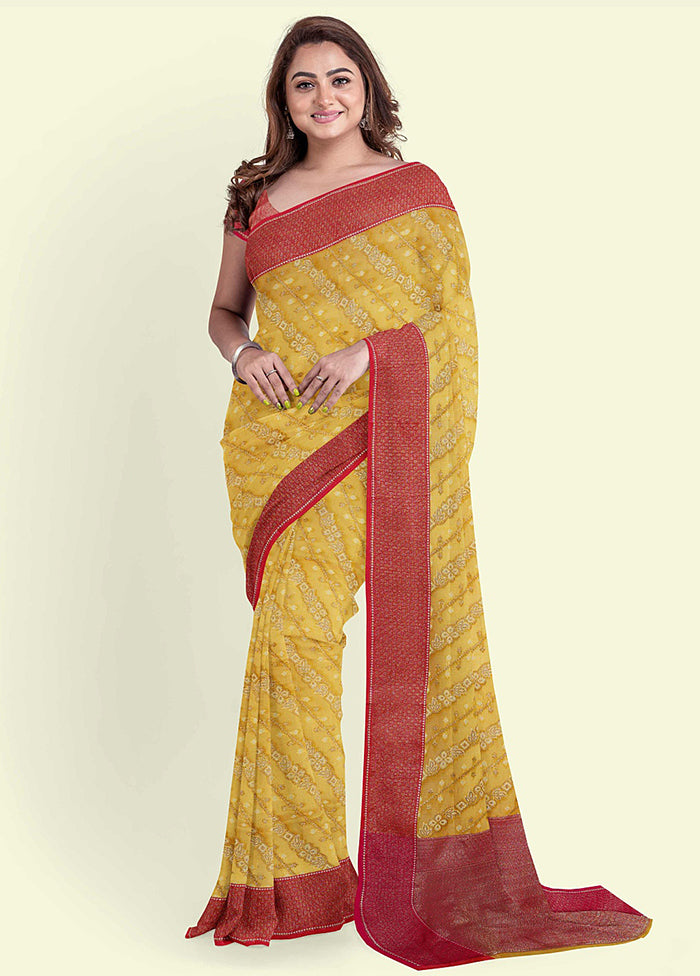 Yellow Cotton Saree With Blouse Piece