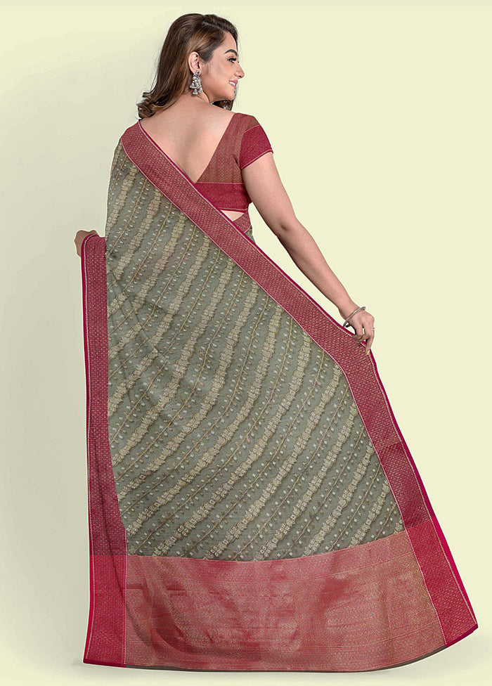 Grey Cotton Saree With Blouse Piece - Indian Silk House Agencies