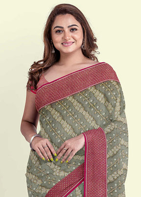 Grey Cotton Saree With Blouse Piece - Indian Silk House Agencies