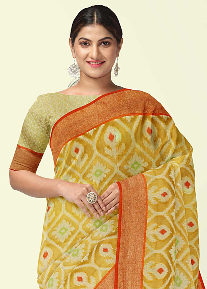 Yellow Cotton Saree With Blouse Piece - Indian Silk House Agencies