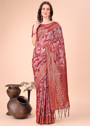 Red Cotton Saree With Blouse Piece