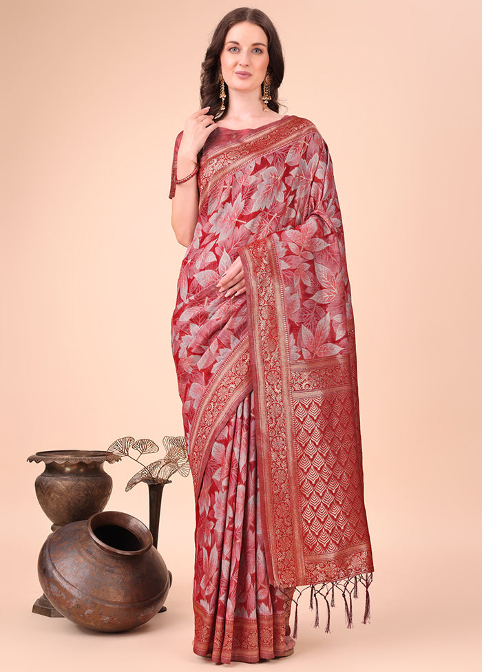 Red Cotton Saree With Blouse Piece