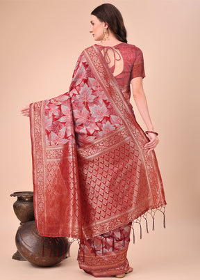 Red Cotton Saree With Blouse Piece