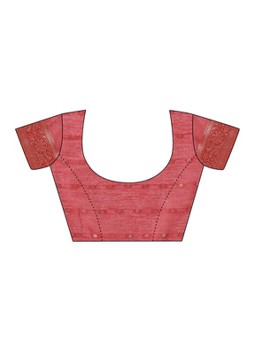Red Cotton Saree With Blouse Piece